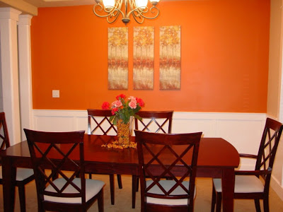 اشكال غرف السفره بدهان حوائط و جدران باللون البرتقالى (اورنج)