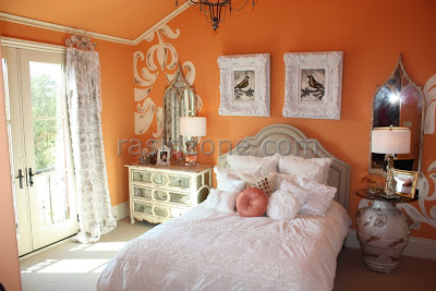 غرف نوم فتيات بدهان حوائط و جدران باللون البرتقالى (اورنج)